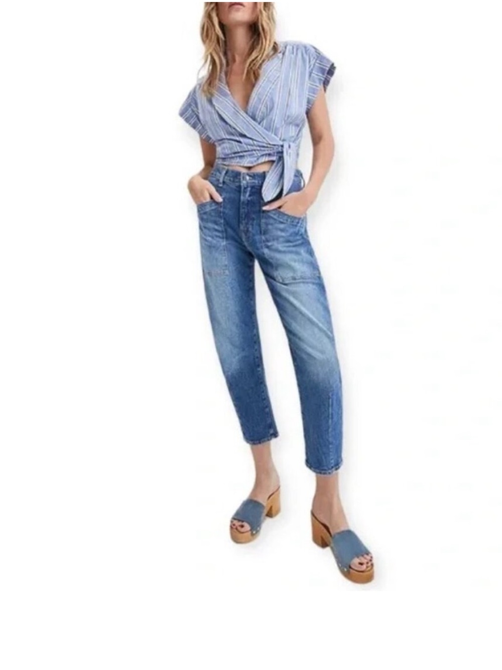 Veronica Beard Charlie Barrel Ankle Cropped Jeans - Blue